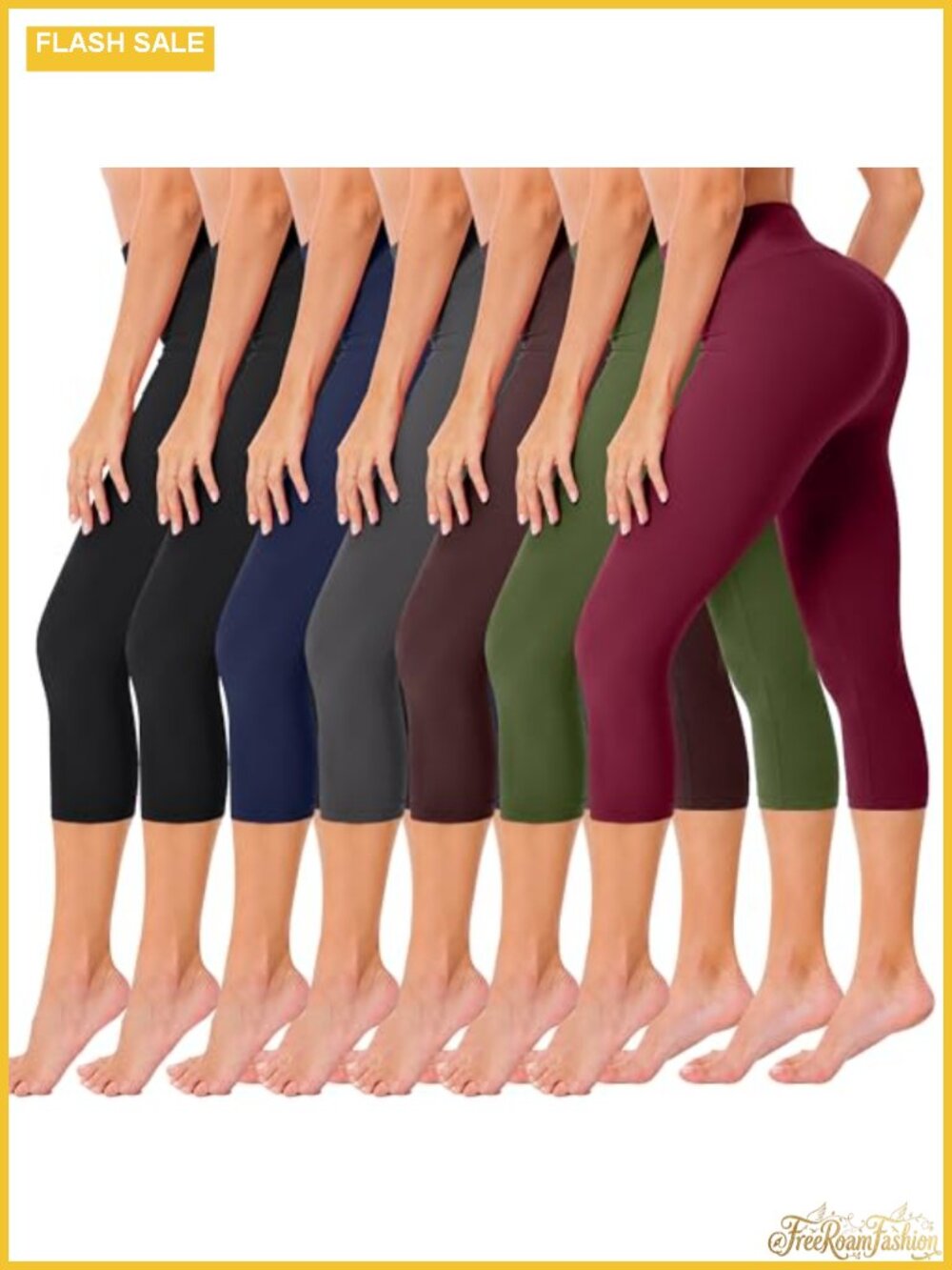 High Waisted Capri Leggings 7 Pack Buttery Soft 4-Way Stretch Yoga Lounge